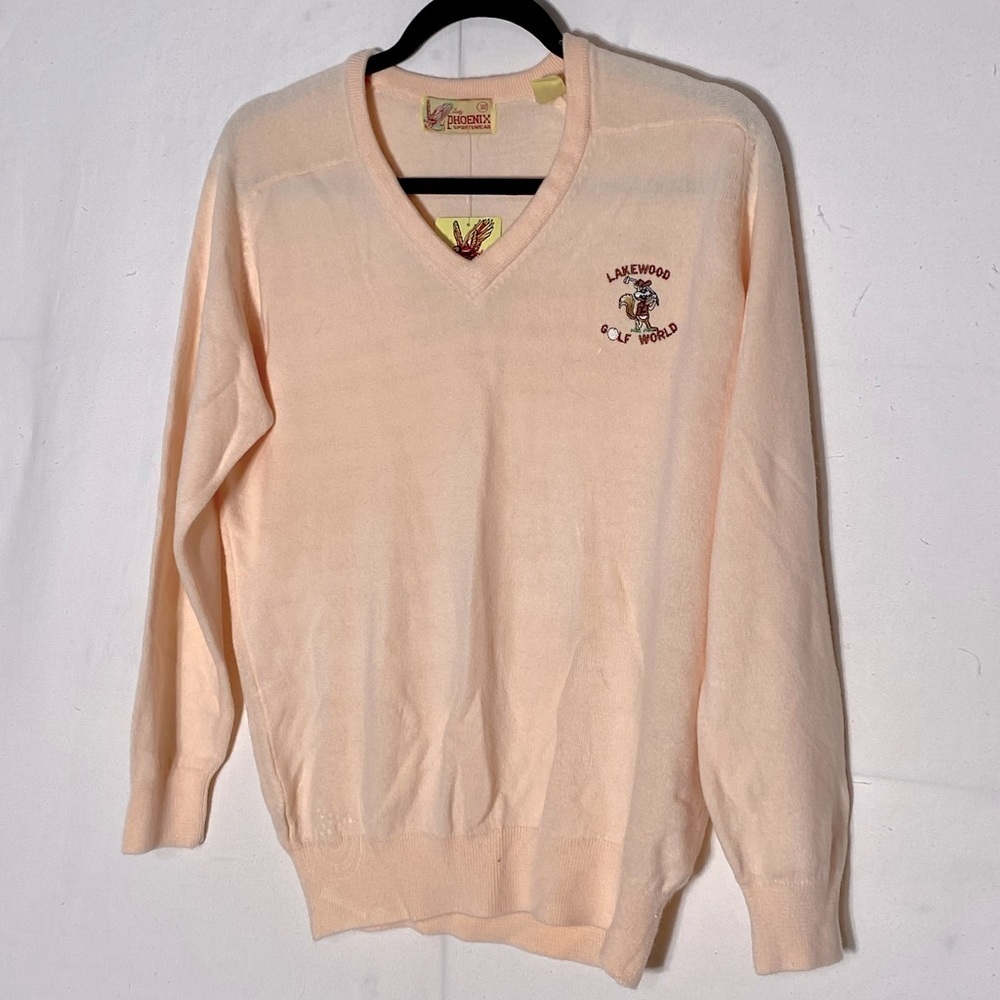 Vintage Lady Phoenix Sportswear Orange Lakewood Golf World V Neck Sweater M